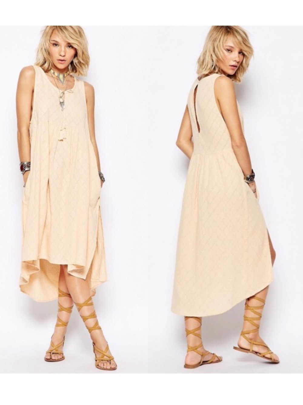 Free People Sleeveless Midi Dress in Blush Cream